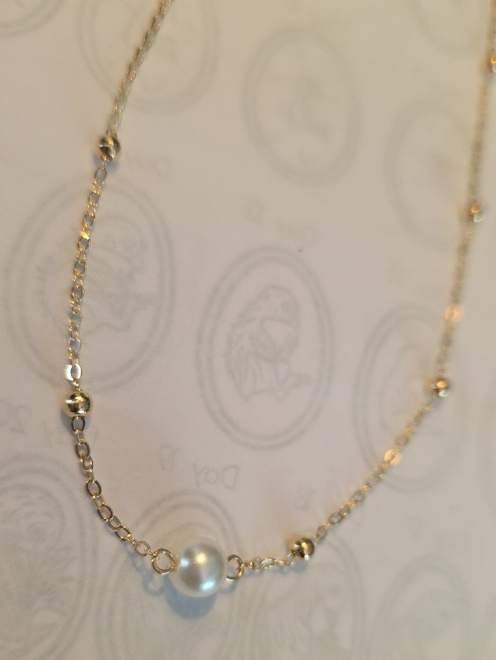 Gold Pearl Station Necklace - Women Jewelry - Picture 5 of 8